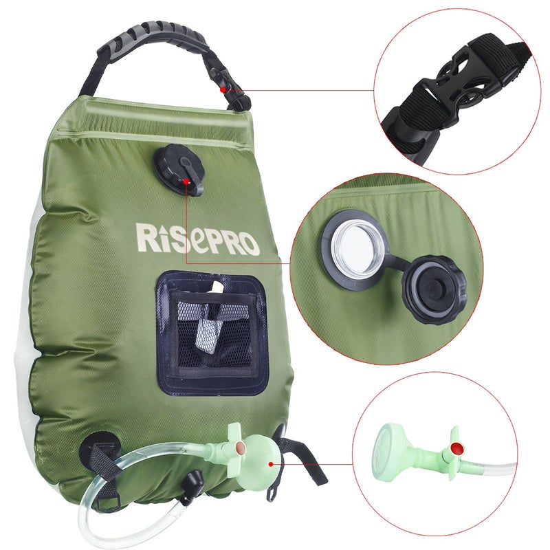RISEPRO Solar Shower Bag, 5 gallons/20L Solar Heating Premium Camping Shower Bag Hot Water with Temperature 45Â°C Removable Hose on/Off Switchable Shower Head Hiking Climbing Summer Shower K8 - Image 4